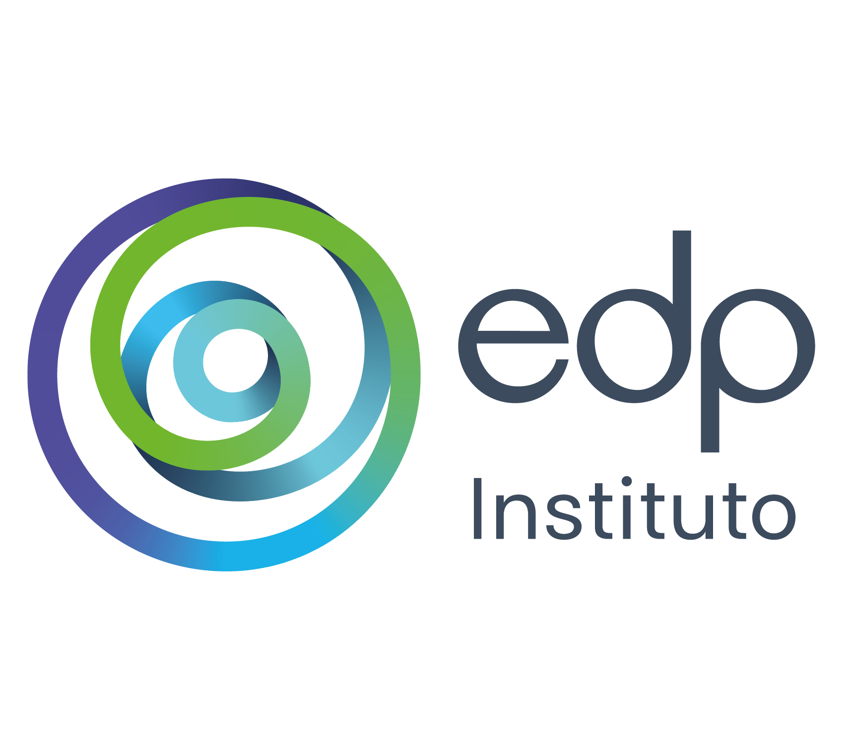 Logotipo do EDP Instituto: círculos abstratos em azul, verde e azul-petróleo; cinza escuro