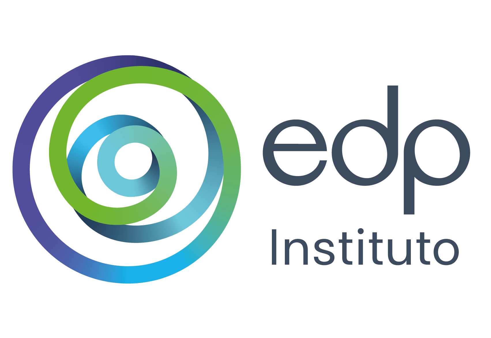 Logotipo do EDP Instituto: círculos concêntricos azuis, verdes e turquesas e texto