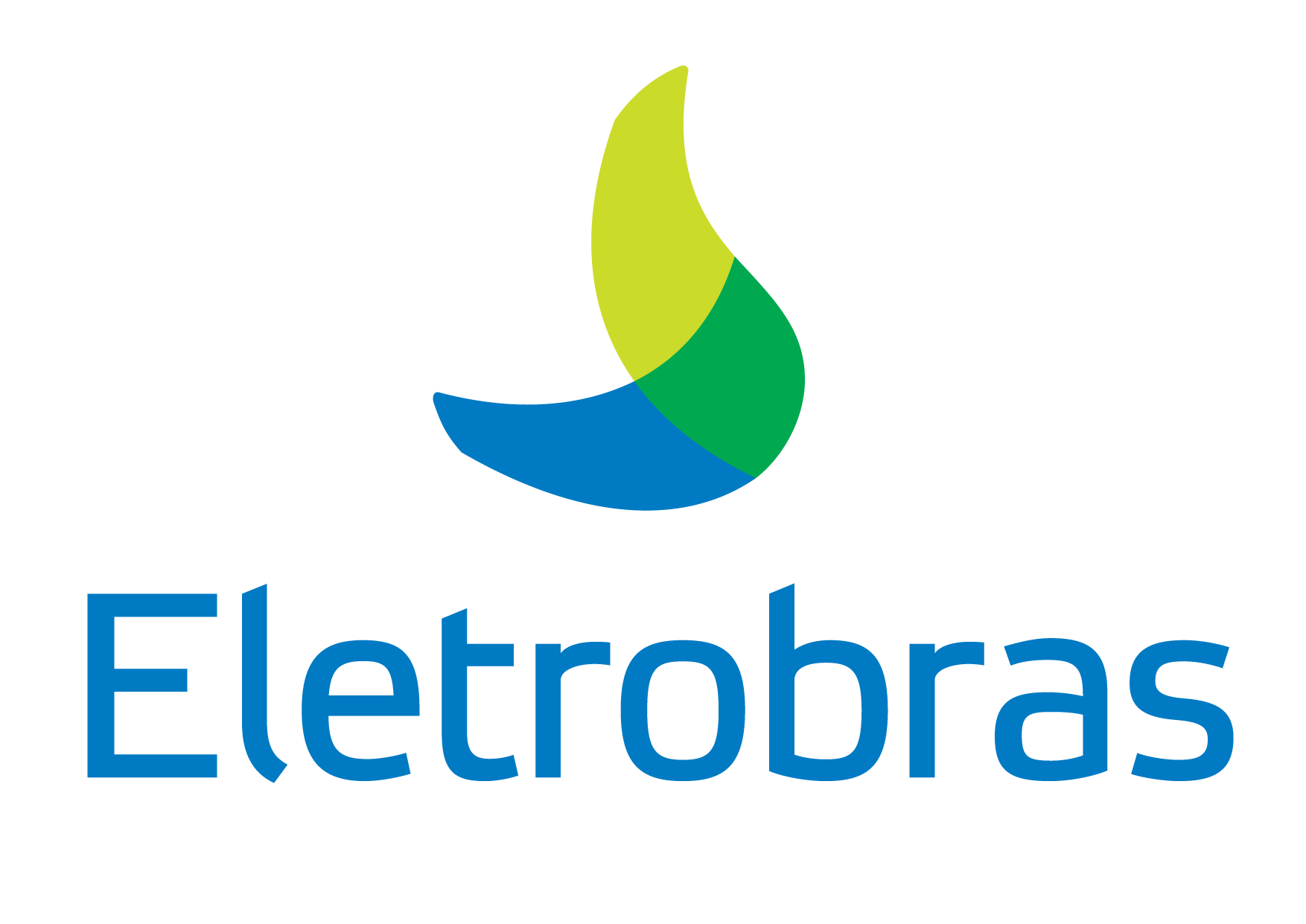Logotipo da Eletrobras com um símbolo de chama azul, verde e amarelo acima do nome da empresa.