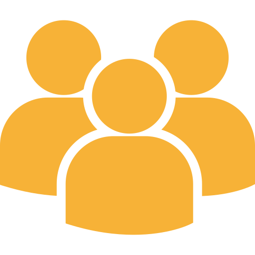 Ícone laranja de três pessoas, representando um grupo ou equipe.