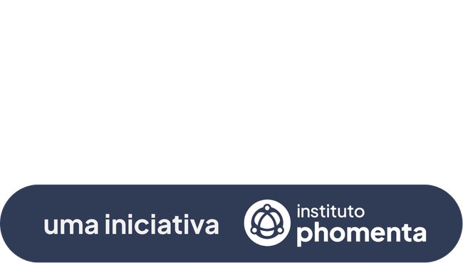 Logo “uma iniciativa instituto phomenta” em branco sobre faixa azul escura.