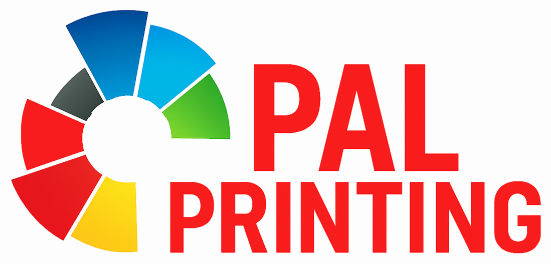 Logo for PAL PRINTING with a colorful segmented circle and red text.