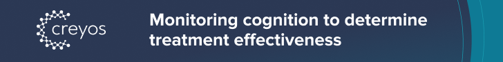 Logo of creyos. Text: Monitoring cognition to determine treatment effectiveness.