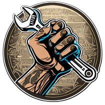 A hand is holding a wrench in a circle.