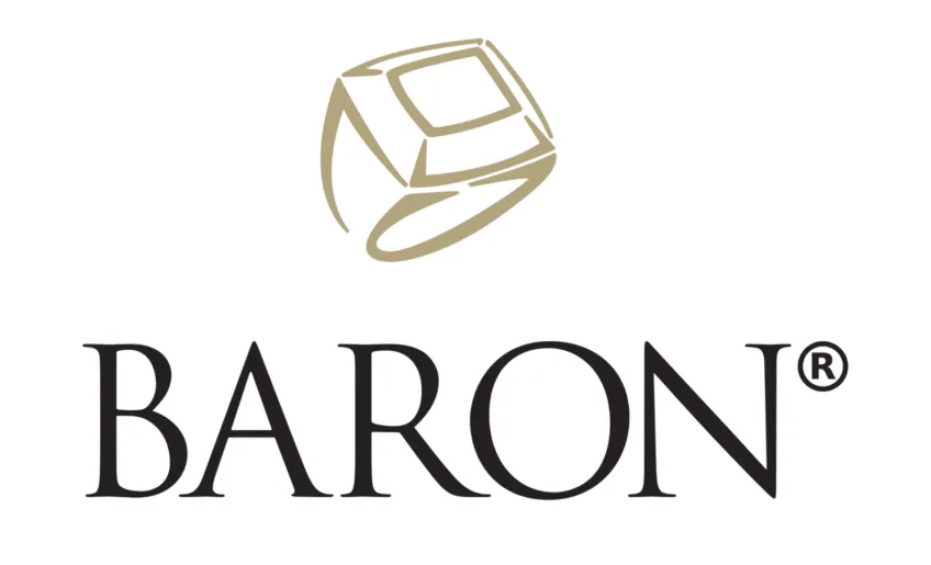 BARON logo with gold geometric emblem above black wordmark