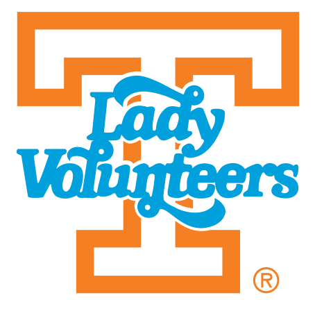 Orange Tennessee logo with blue “Lady Volunteers” text over a large orange T