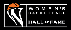 Women's Basketball Hall of Fame logo with orange basketball and white stylized W on black background
