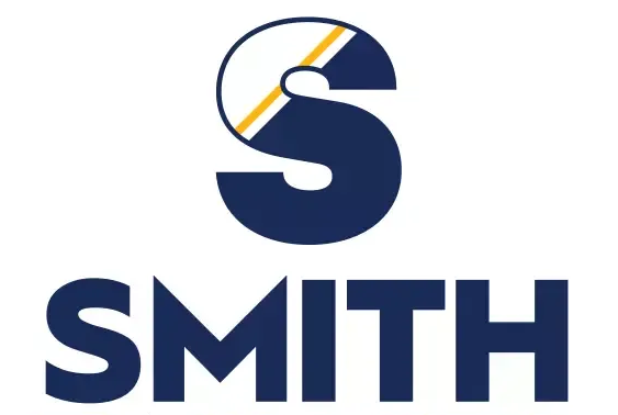 Blue “SMITH” logo with a stylized S in navy, white, and gold.