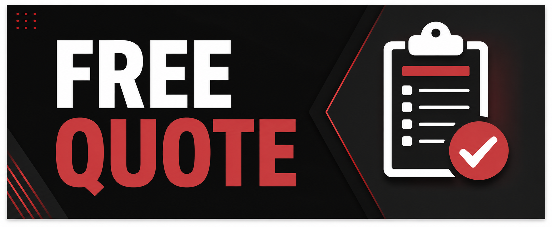 Free quote graphic featuring bold white and red text with a clipboard checklist icon.