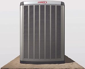 Unité de climatisation Gray Lennox sur un tapis beige devant un fond blanc
