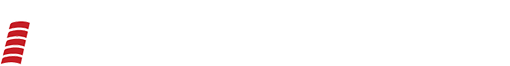 Logo abstrait à rayures rouges et blanches sur fond blanc.