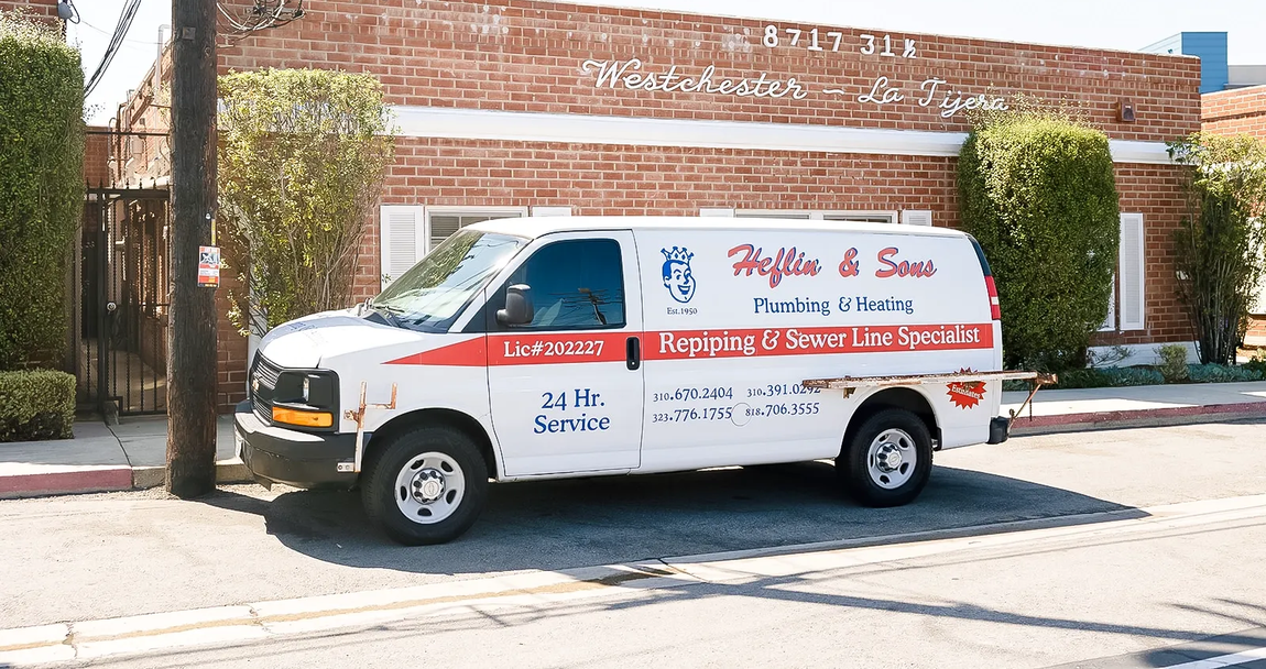Heflin and Son Plumbing service van providing residential plumbing services in Westchester, California.