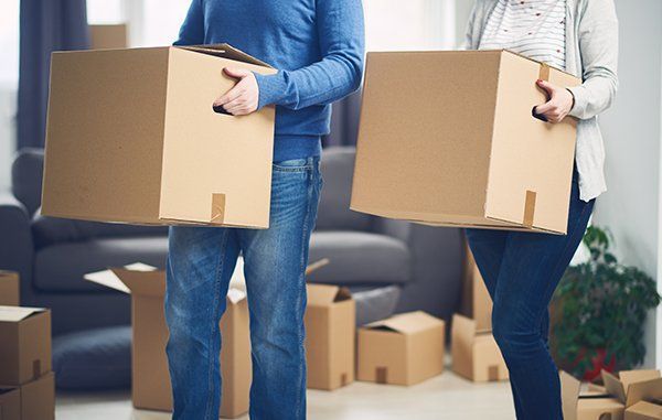 Two People Holding Moving Boxes — JR Removals Mackay in Bucasia, QLD
