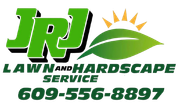 Green logo: "J R J" above "Lawn and Hardscape Service" and phone number, with a sun and leaf.