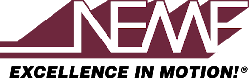 Logo for NEMA, a maroon and white geometric design with the words 