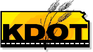 KDOT logo with the outline of Kansas in yellow, wheat, and the letters KDOT, on a black background.