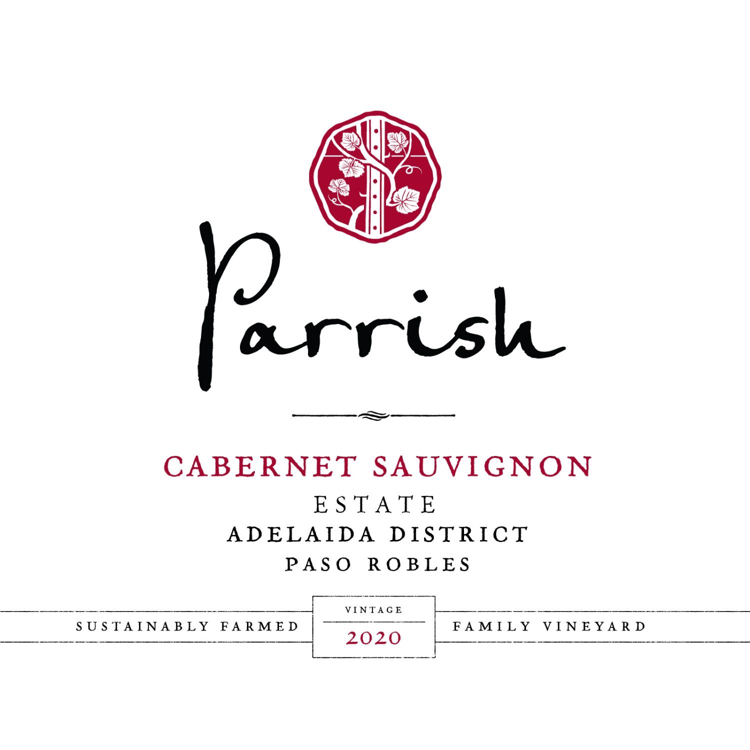 2020 Parrish Estate Cabernet Sauvignon label