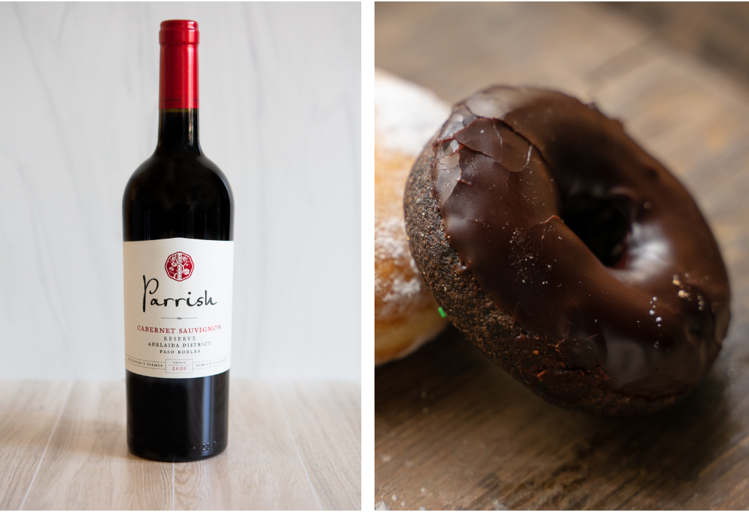 A pairing of a Parrish wine and a donut. 