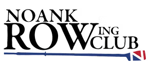 A logo for noank rowing club with a blue arrow