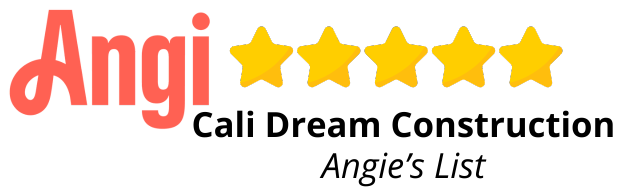 Angi logo with five gold stars, Cali Dream Construction, Angie's List.