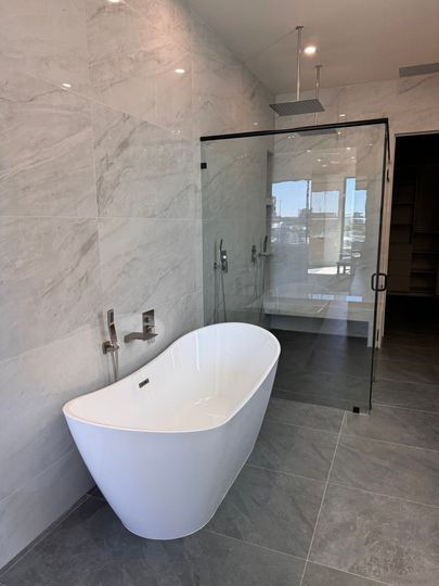 Contemporary bathroom remodel with tile finishes in Escondido