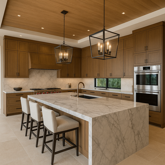 Luxury modern kitchen with marble island in Rancho Bernardo