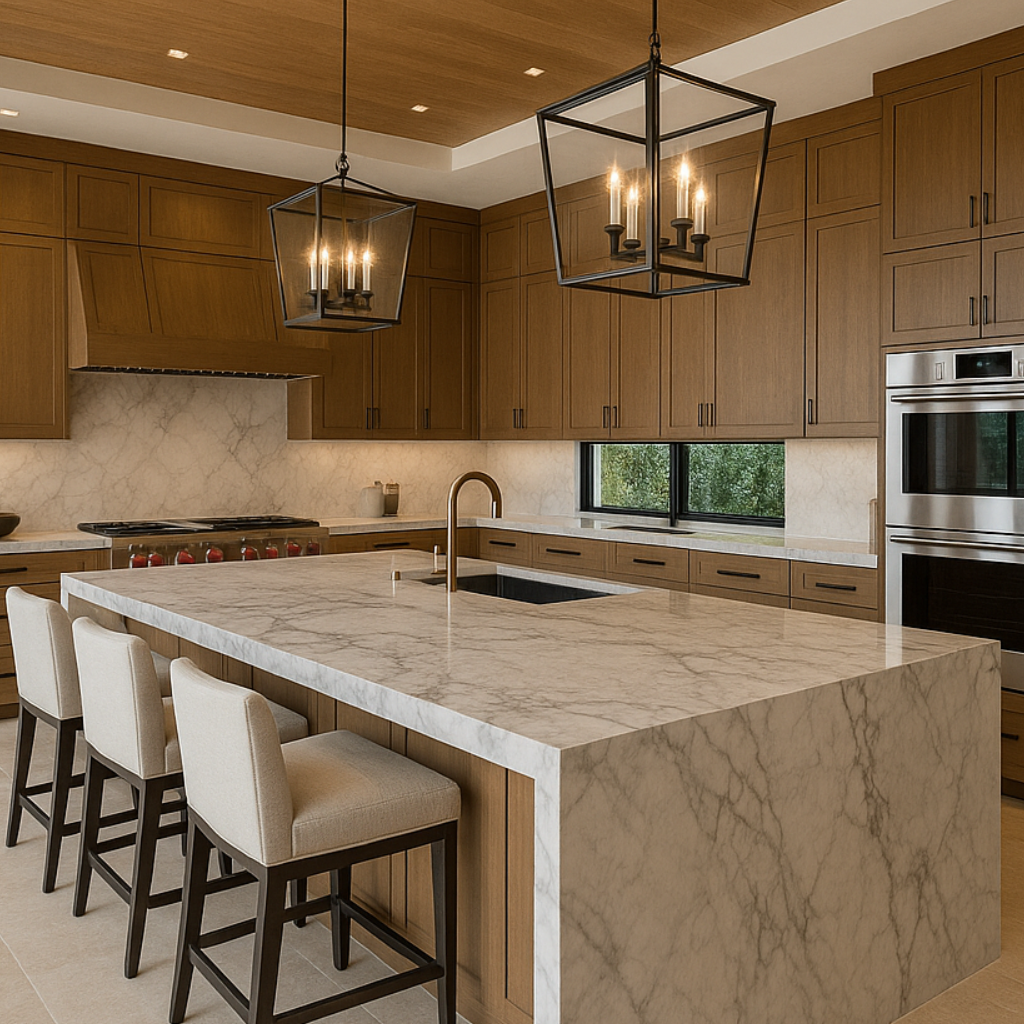 Luxury kitchen remodel with marble island and custom cabinetry