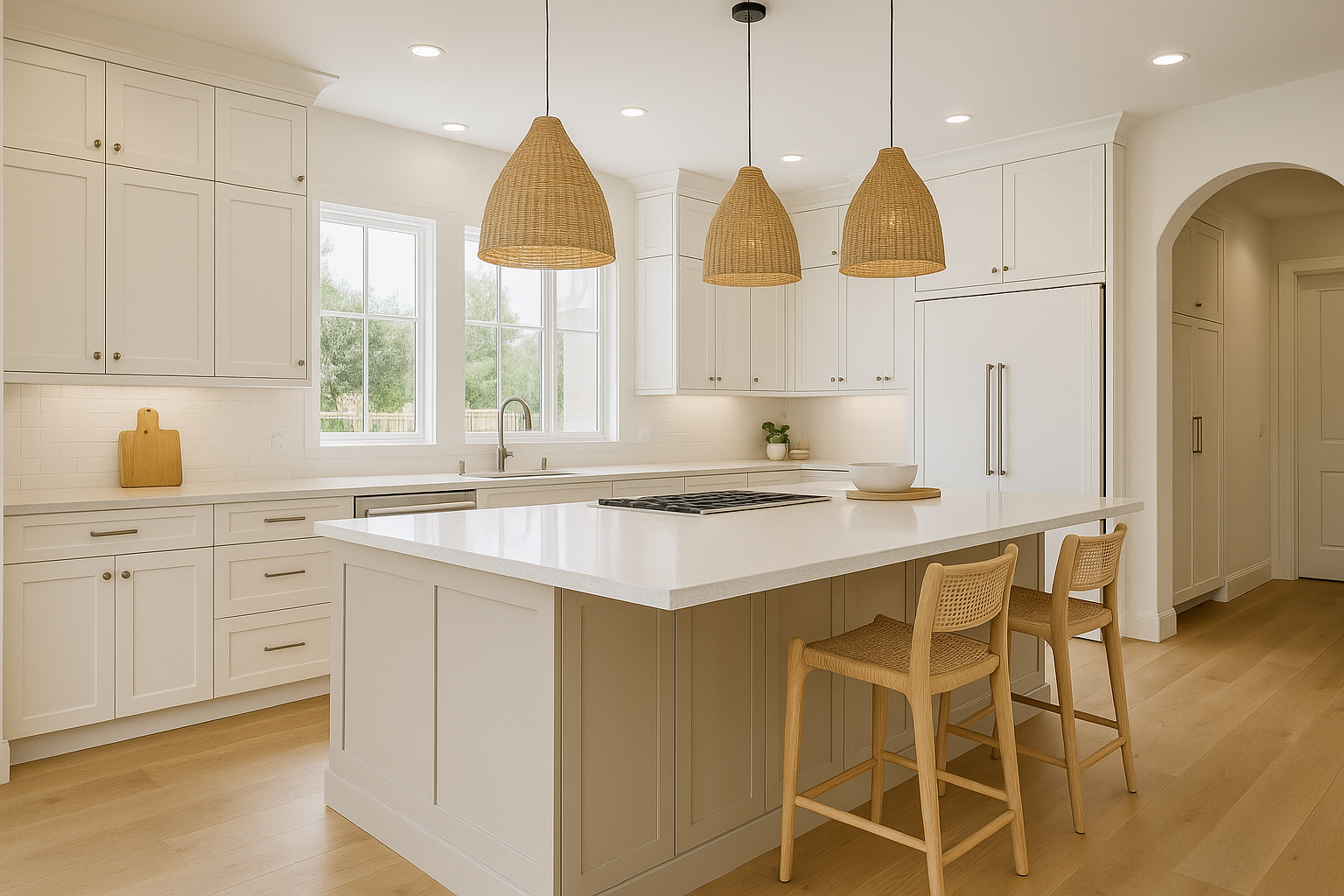Modern Poway home remodel with open layout kitchen, bright living room, and luxury finishes by Cali 