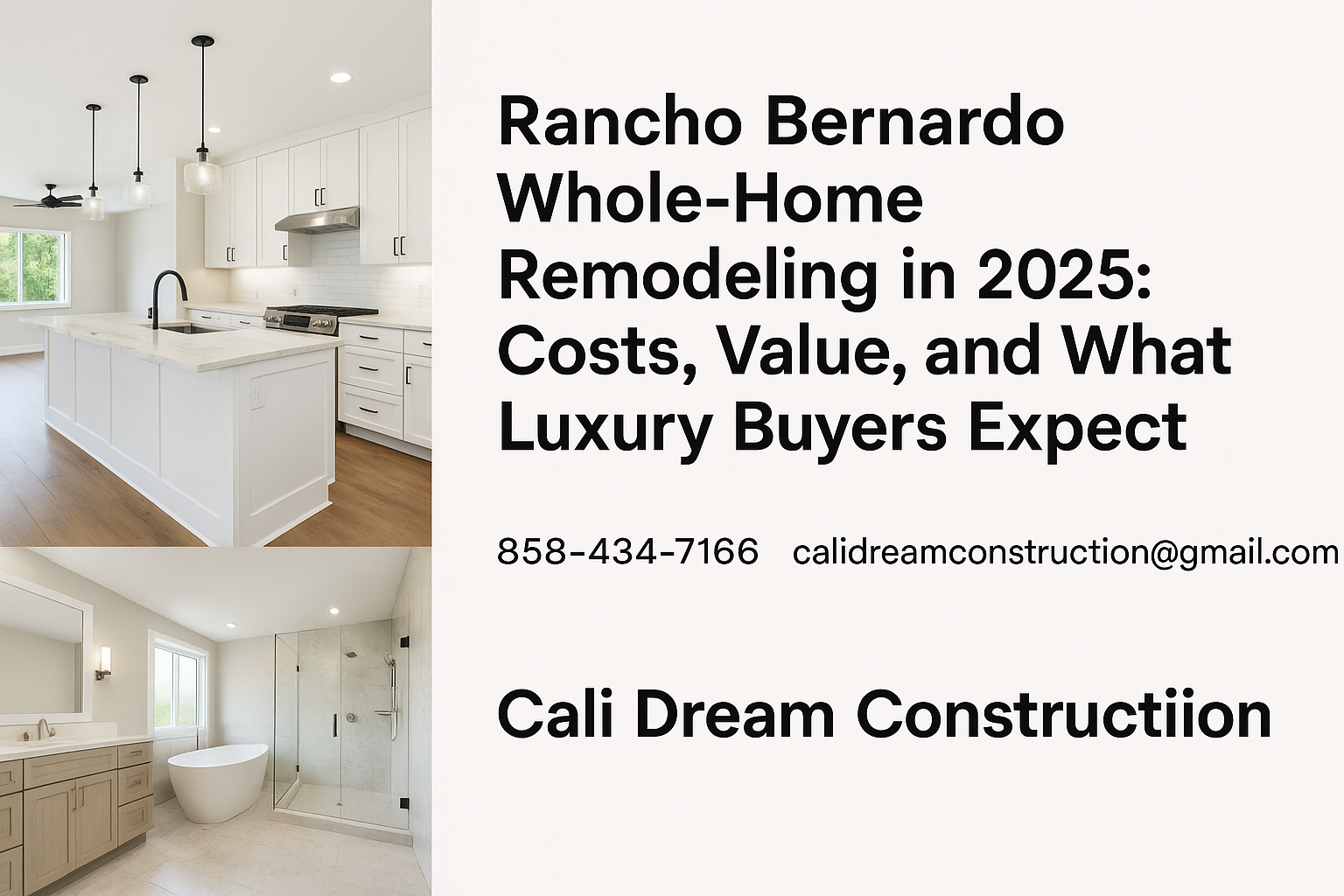 Rancho Bernardo whole-home remodel with modern open concept kitchen, spa bathroom, and luxury finishes