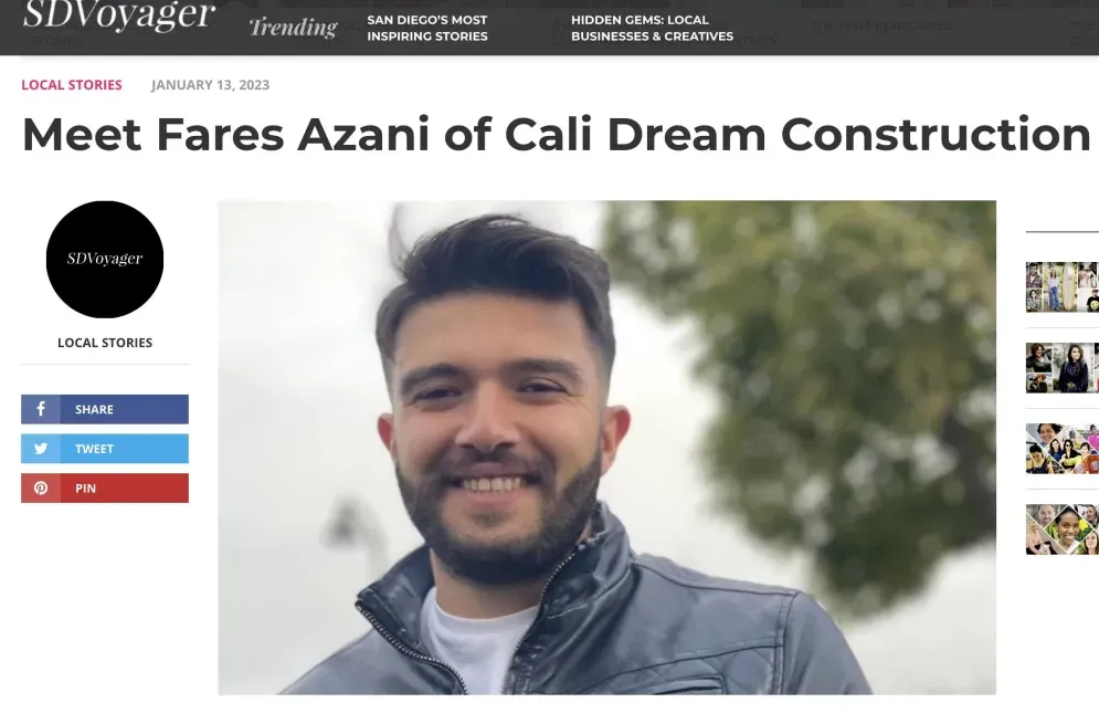 Meet Fares Azani of Cali Dream Construction article. Man smiling in front of blurred background.