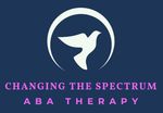 Logo for Changing the Spectrum ABA Therapy, with a white bird in a circle on a blue background and pink text.