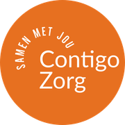 An orange circle that says samen met jou contigo zorg