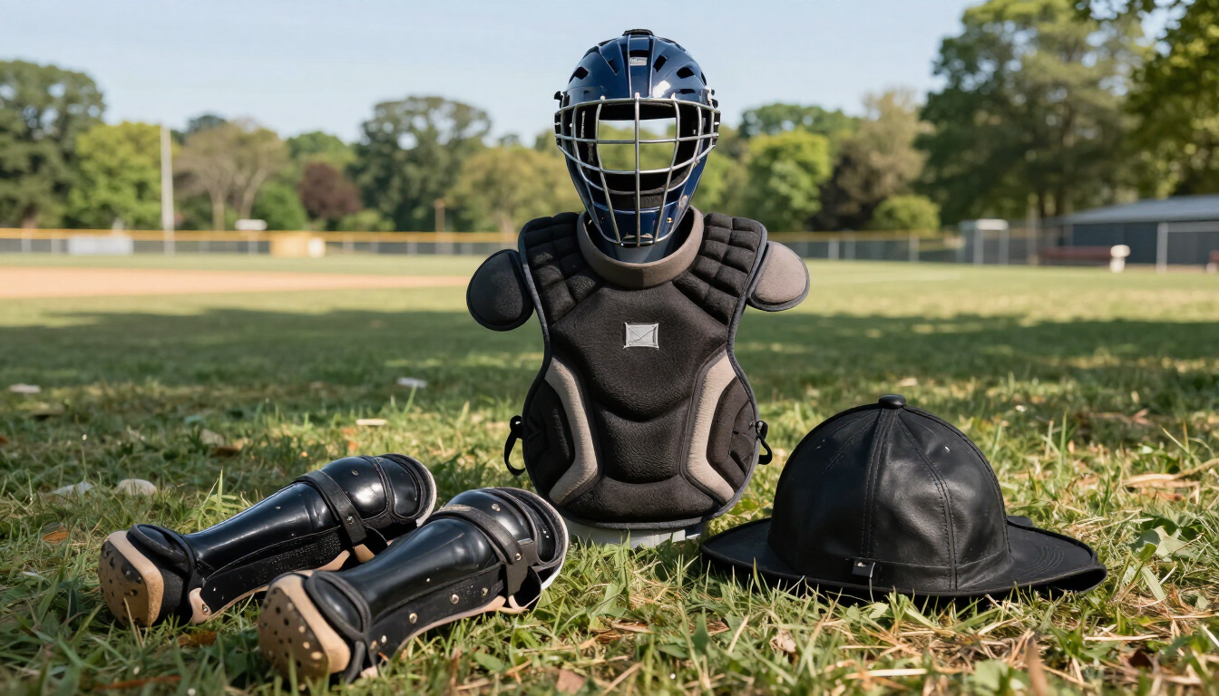 Young Mount Laurel Baseball umpire preparing for a game.