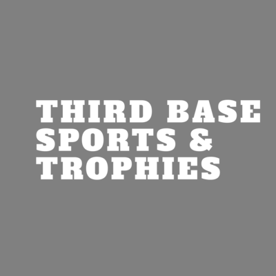 White “THIRD BASE SPORTS & TROPHIES” text on a gray background.