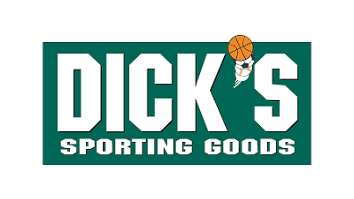 Dick’s Sporting Goods logo in green and white with an orange basketball above the apostrophe