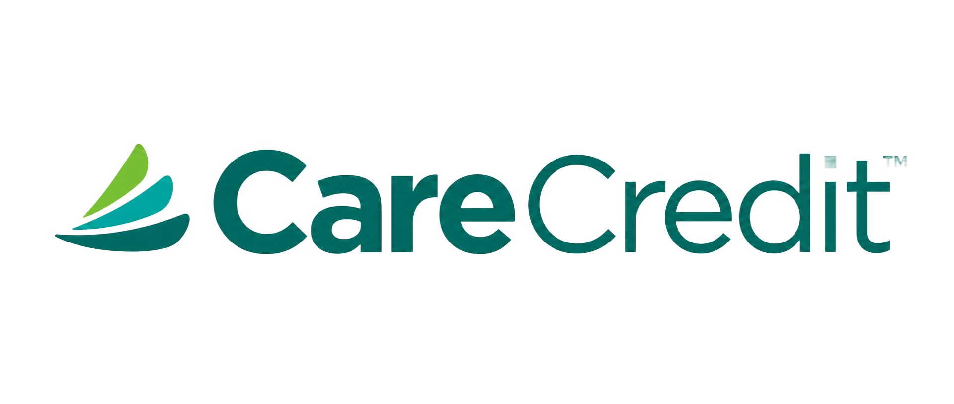 CareCredit logo in teal and green with stylized leaf icon on a white background