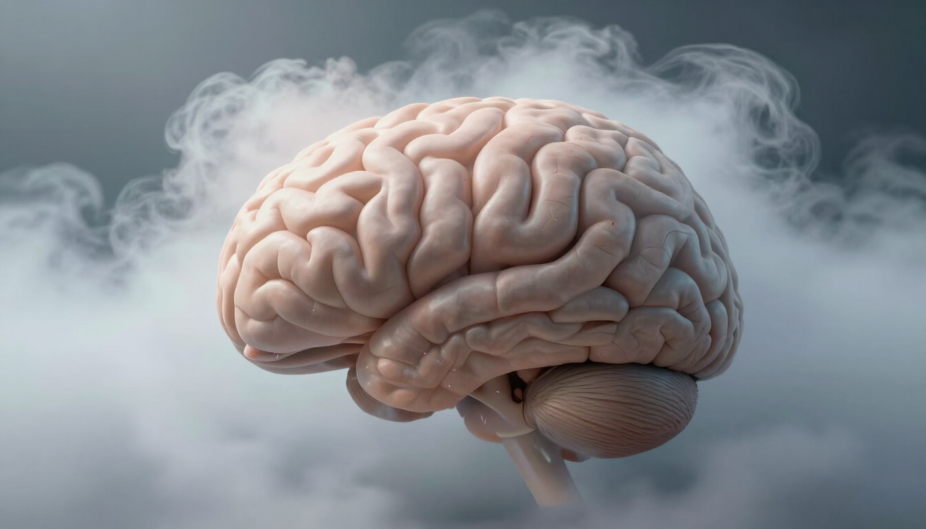 Cérebro humano envolto em nevoeiro simbolizando confusão mental