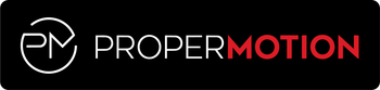 ProperMotion logo in white and red on a black background