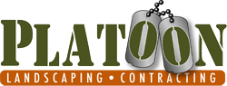 A logo for platoon landscaping and contracting