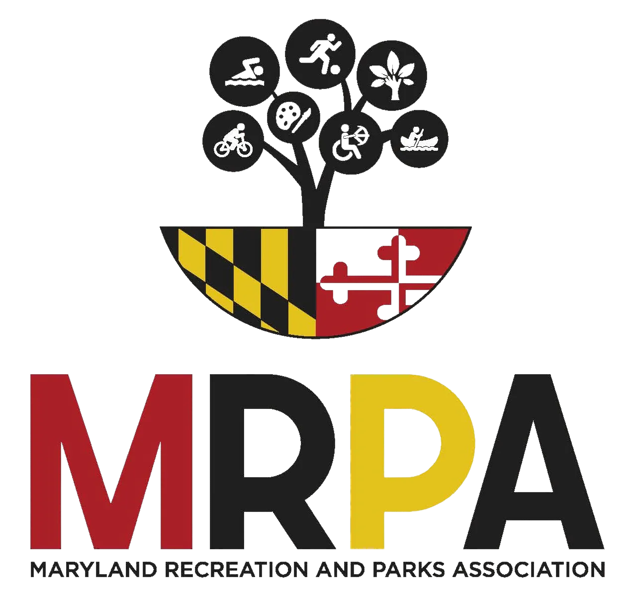 MRPA logo with Maryland flag, a tree with activity icons, and text