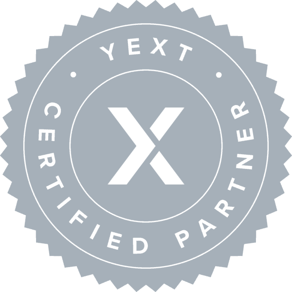 Gray Yext Certified Partner seal with white