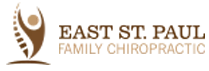 Logo for East St. Paul Family Chiropractic featuring a brown stylized spine with an open-armed figure and text in brown.