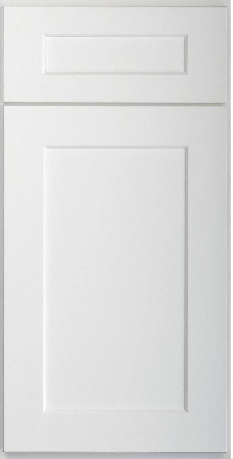 White cabinet door with recessed panel design.
