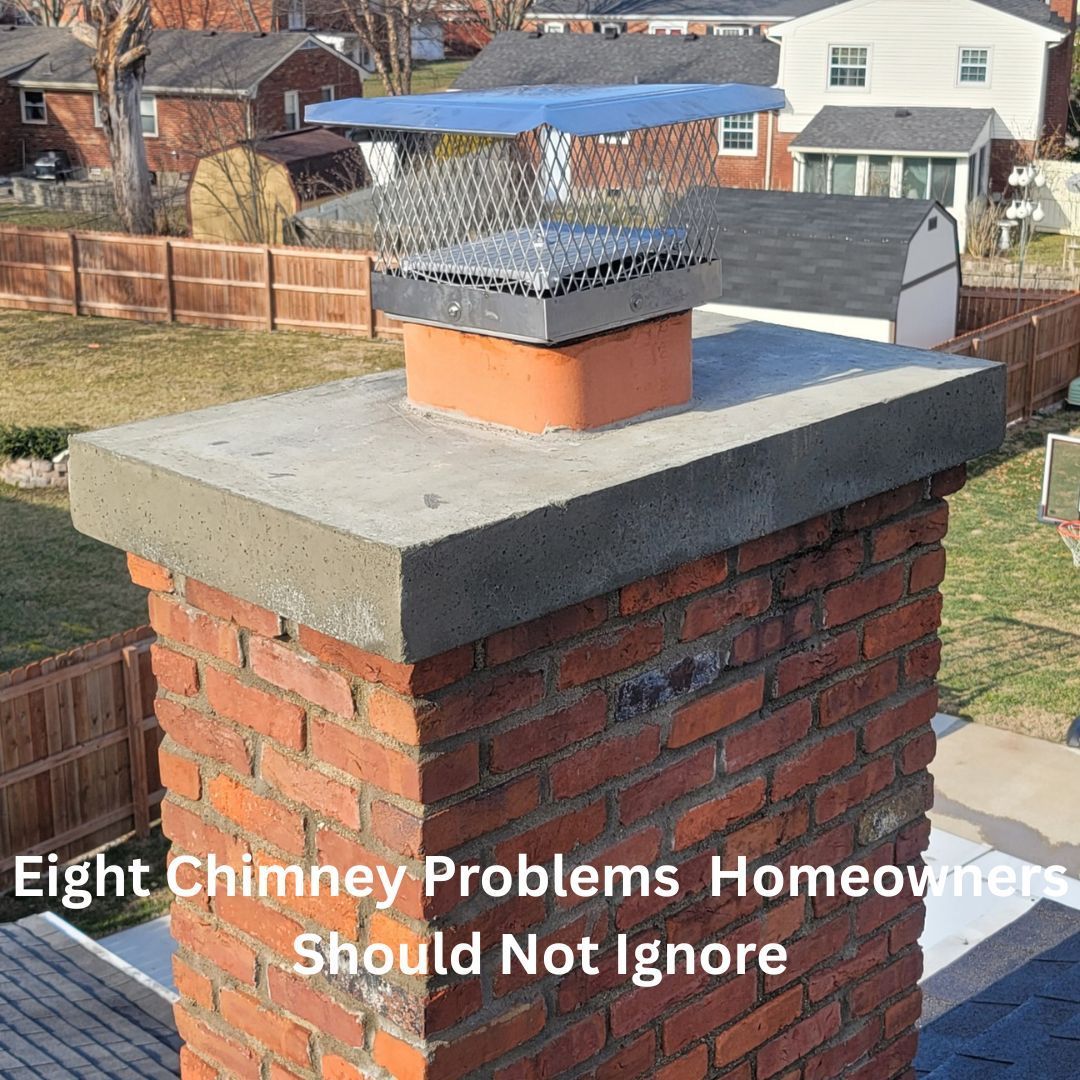 Black staining and damaged masonry on a chimney in Kentucky