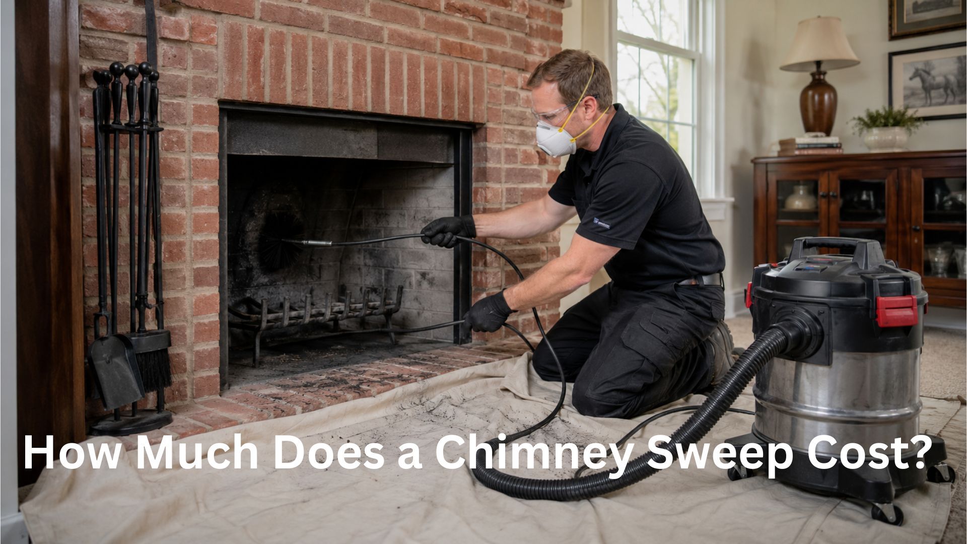 Professional chimney sweep cleaning a fireplace chimney in a Kentucky home
