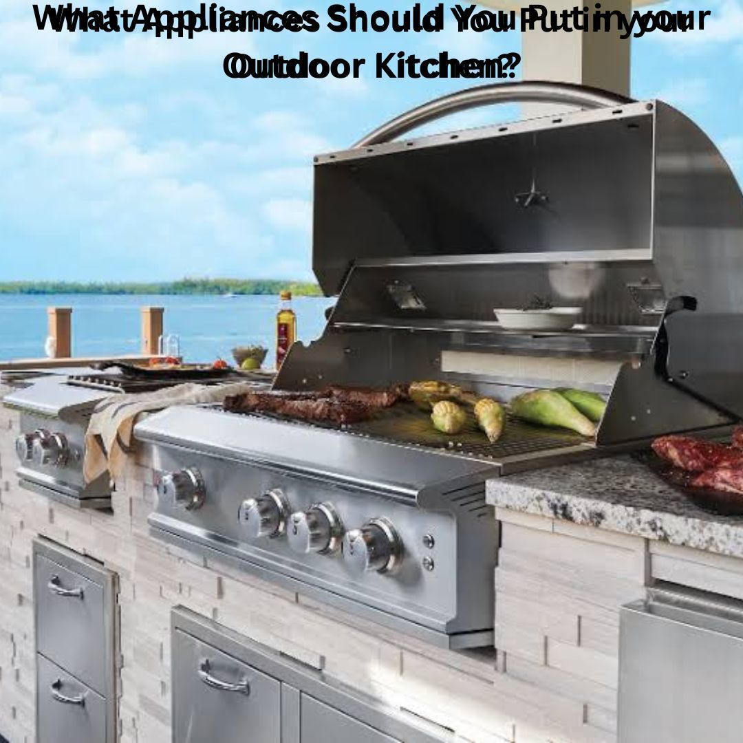 Outdoor kitchen appliances with a built-in grill and refrigerator at a Kentucky home