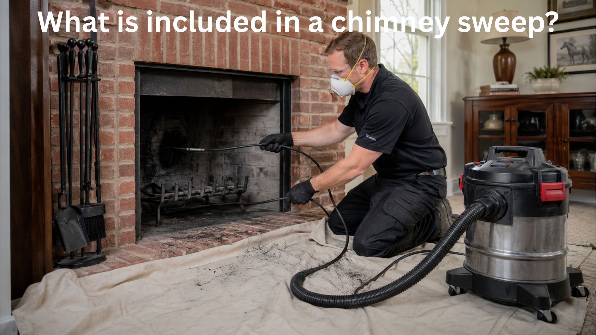CSIA Certified chimney sweep cleaning and inspecting a wood-burning fireplace in a Kentucky home