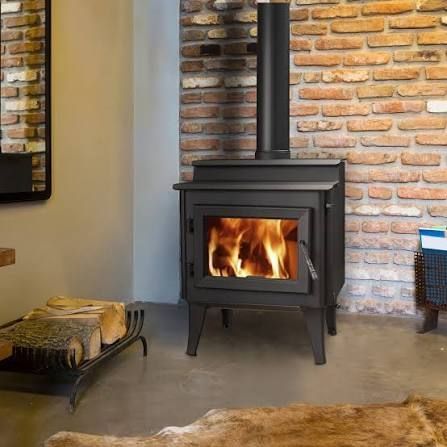 Modern wood-burning stove providing supplemental heat in a Kentucky home