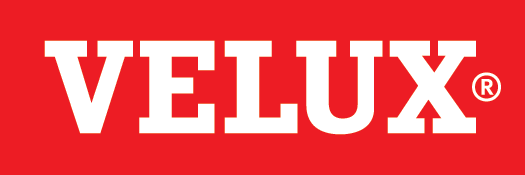 The velux logo is on a red background