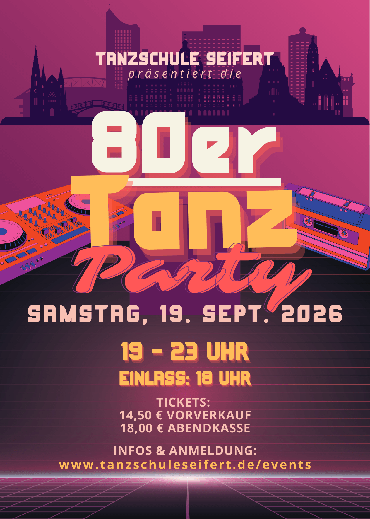 80er Jahre Tanzparty am 19.09.2026 in der Tanzschule Seifert Leipzig für Paare und Solotänzer